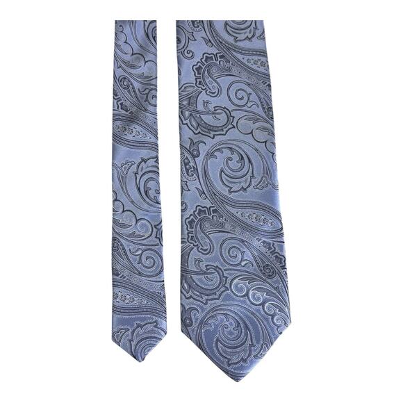 CANALI 100% Silk Paisley Tie Made in Italy Silver Blue Luxury Necktie Designer - Picture 9 of 9